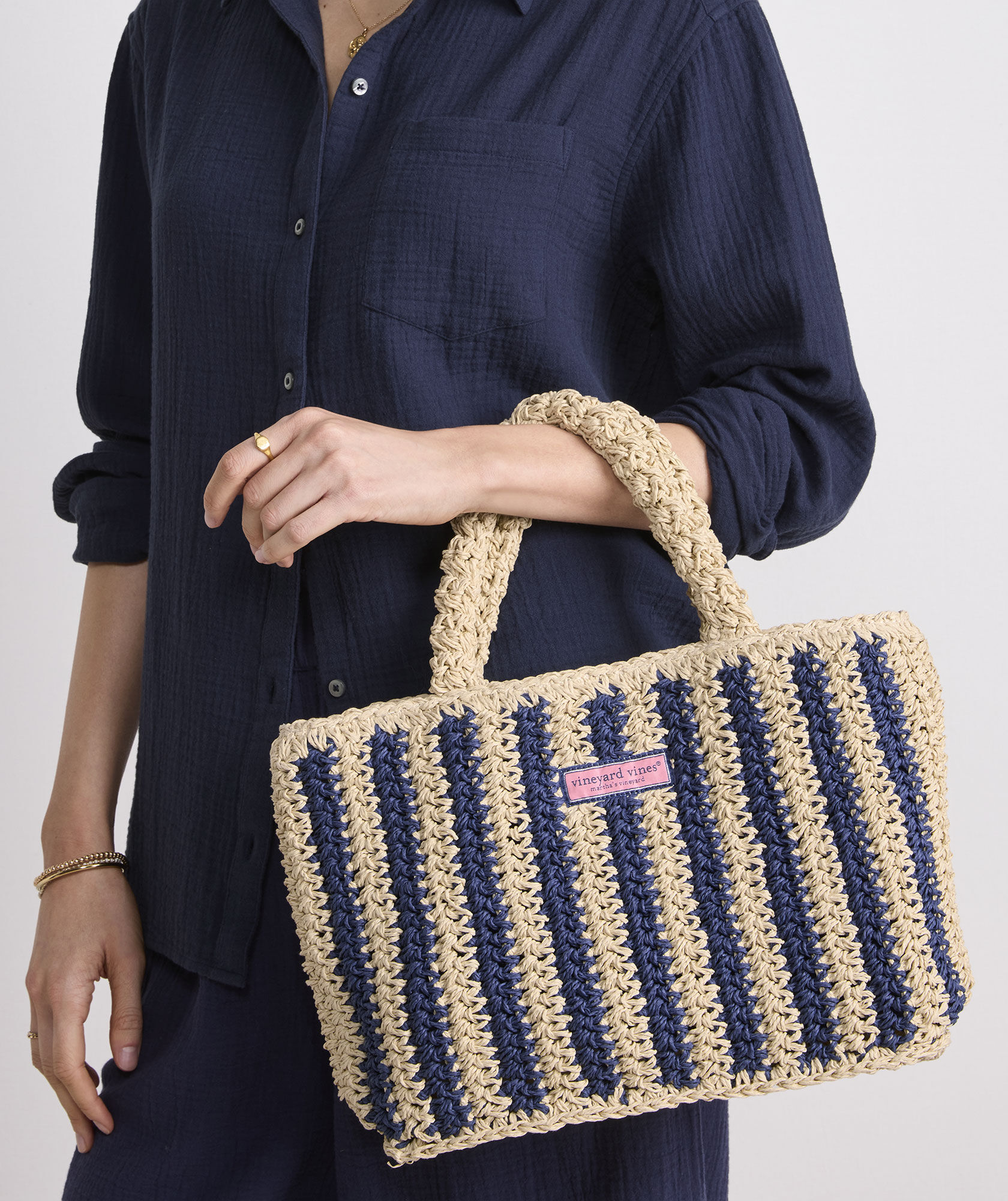 Small Striped Straw Tote